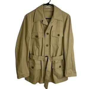 Mabrun Mens Jacket 46 Khaki Button Up Field Belted Outdoors Italian Cotton